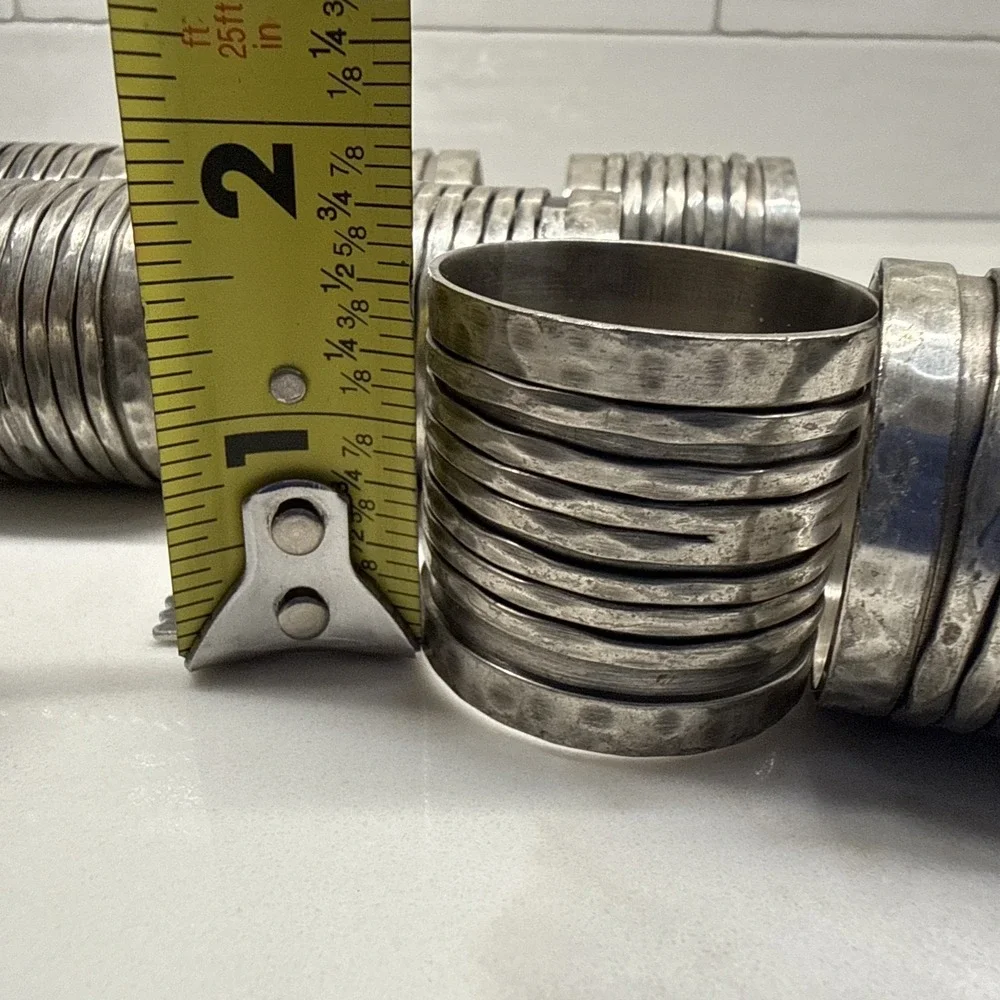 Vintage Brutalist Napkin Rings Set of 8 Pewter Tone Wrapped Coil Modernist
